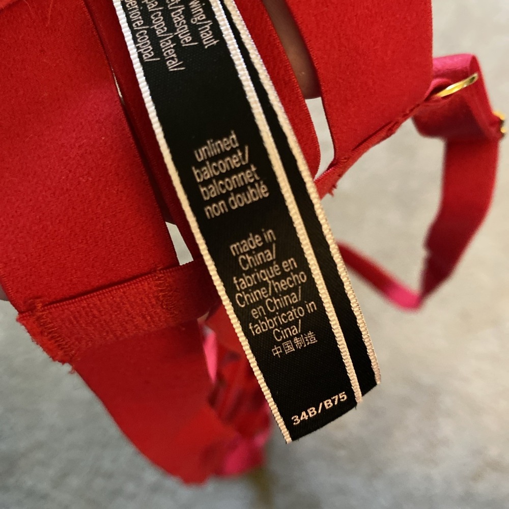 VICTORIA'S SECRET VERY SEXY LUXE UNLINED STRAPPY RED CAGE BANDED BRA 34B - Picture 12 of 15